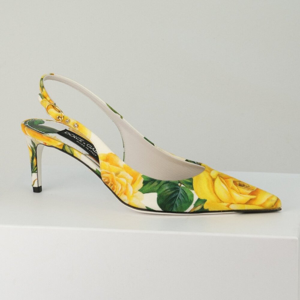Dolce & Gabbana Yellow Rose Gabardine Slingback Pumps, EU 35/US 5